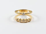 Modern Elegant Open 2 Layer Dainty Design Gold Tone CZ Silver Ring