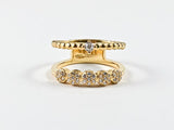 Modern Elegant Open 2 Layer Dainty Design Gold Tone CZ Silver Ring