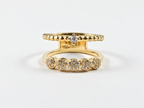 Modern Elegant Open 2 Layer Dainty Design Gold Tone CZ Silver Ring