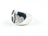 Elegant Unique Heart Shape Black Color Swirl Pattern Silver Ring