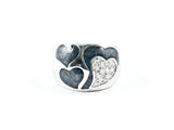 Elegant Unique Heart Shape Black Color Swirl Pattern Silver Ring