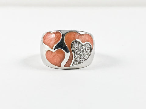 Elegant Unique Heart Shape Orange Color Swirl Pattern Silver Ring