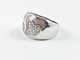 Elegant Unique Heart Shape Pink Color Swirl Pattern Silver Ring