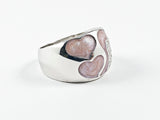 Elegant Unique Heart Shape Pink Color Swirl Pattern Silver Ring