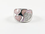 Elegant Unique Heart Shape Pink Color Swirl Pattern Silver Ring
