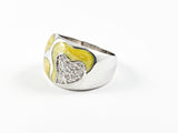 Elegant Unique Heart Shape Yellow Color Swirl Pattern Silver Ring