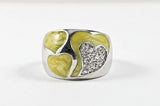 Elegant Unique Heart Shape Yellow Color Swirl Pattern Silver Ring