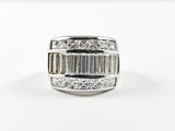 Classic 3 Row Design Baguette Setting Center Row CZ Silver Ring