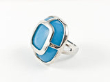 Modern Unique Turquoise Color Enamel Square Design Silver Ring