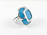 Modern Unique Turquoise Color Enamel Square Design Silver Ring