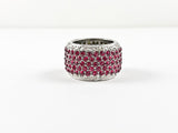 Classic Red CZ Center Thick Eternity Band Silver Ring