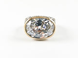Vintage 2 Tone Style Oval Cut Large Center CZ Silver Ring
