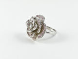 Elegant Detailed Rose Petal Pink CZ Silver Ring