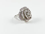 Elegant Detailed Rose Petal Pink CZ Silver Ring