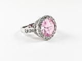 Elegant Fine Round Shape & Cut Halo Design Center Pink CZ Silver Ring