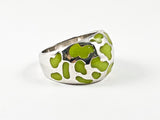 Unique Light Green Enamel Spot Pattern Band Silver Ring