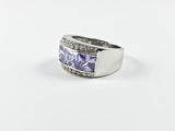 Classic Elegant 3 Row Purple CZ Center Square Cut Silver Ring