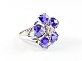 Beautiful Star Floral Shape 5 Purple CZ Heart Cut Design Silver Ring