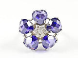 Beautiful Star Floral Shape 5 Purple CZ Heart Cut Design Silver Ring