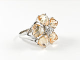 Beautiful Star Floral Shape 5 Topaz CZ Heart Cut Design Silver Ring
