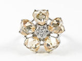 Beautiful Star Floral Shape 5 Topaz CZ Heart Cut Design Silver Ring