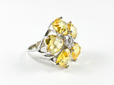 Beautiful Star Floral Shape 5 Yellow CZ Heart Cut Design Silver Ring