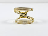 Elegant Open Works Unique X Design Gold Tone Silver Ring