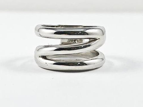 Unique Shape Design Solid Metallic Surface Silver Ring