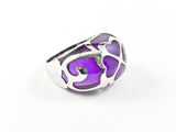 Unique Fun Colorful Purple Enamel With Heart Pattern Silver Ring