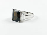 Classic Trillion Style Design Brown Center Square CZ Silver Ring