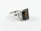 Classic Trillion Style Design Brown Center Square CZ Silver Ring