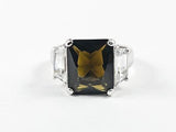 Classic Trillion Style Design Brown Center Square CZ Silver Ring