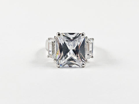 Classic Trillion Style Design Center Square CZ Silver Ring