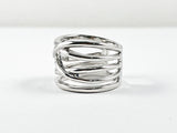 Unique Modern Multiple Criss Cross Design Pattern Metallic Silver Ring