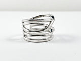 Unique Modern Multiple Criss Cross Design Pattern Metallic Silver Ring