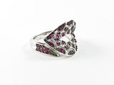 Unique Fun Lip Shape Design Ruby Color CZ Silver Ring