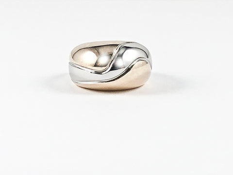 Creative Unique Shape Solid 2 Tone Metallic Silver Ring