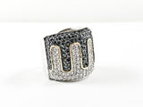 Fancy Elegant Black & Clear Color Micro Pave CZ Design Thick Silver Ring