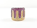Fancy Elegant Yellow & Fuchsia Color Micro Pave CZ Design Thick Silver Ring