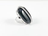 Unique Long Oval Shape Onyx Stone With CZs Middle Design Silver Ring