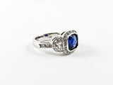 Elegant Square Shape Center Sapphire Color CZ Trillion Style Silver Ring