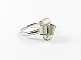 Unique Multi Geometric Brushed Cylinders Dainty Silver Ring