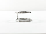 Minimal Delicate Open Two Row CZ Design Silver Ring
