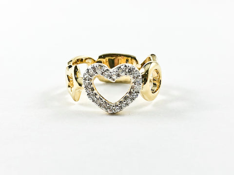 Elegant Multi Heart Shape Form CZ Gold Tone Eternity Silver Band Ring