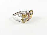 Beautiful Unique Colorful Bow Knot Design Yellow & Orange Color CZ Silver Ring