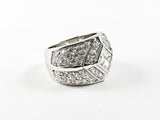 Beautiful Center Diamond Shape CZ Window Design Micro CZ Band Silver Ring