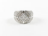 Beautiful Center Diamond Shape CZ Window Design Micro CZ Band Silver Ring