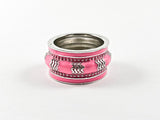 Unique Pink Enamel Curved Eternity Band Silver Ring
