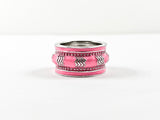 Unique Pink Enamel Curved Eternity Band Silver Ring
