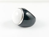 Fun Modern Large Round Black & White Enamel Design Silver Ring